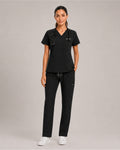 Women's Scrub Set - V-Neck Top & Cargo Straight Leg Pant Lightweight Soft Fabric - LSScrubs