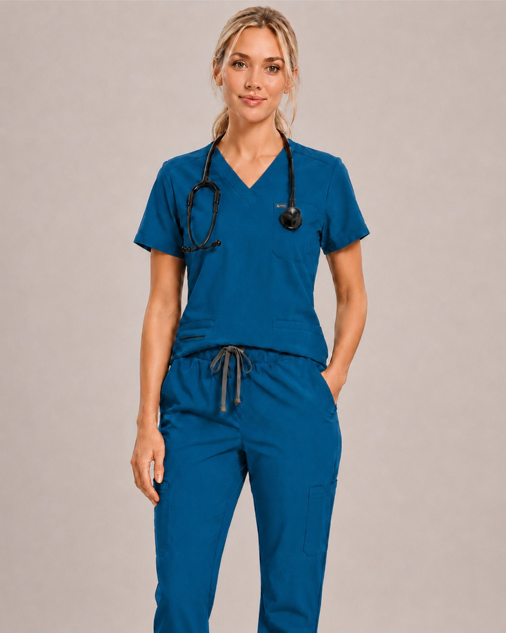 Women's Scrub Set - V-Neck Top & Cargo Straight Leg Pant Lightweight Soft Fabric - Long Shift Scrubs