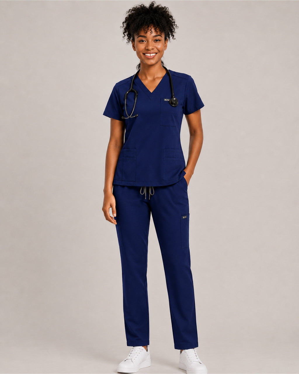 Women's Scrub Set - V-Neck Top & Cargo Straight Leg Pant Lightweight Soft Fabric - LSScrubs