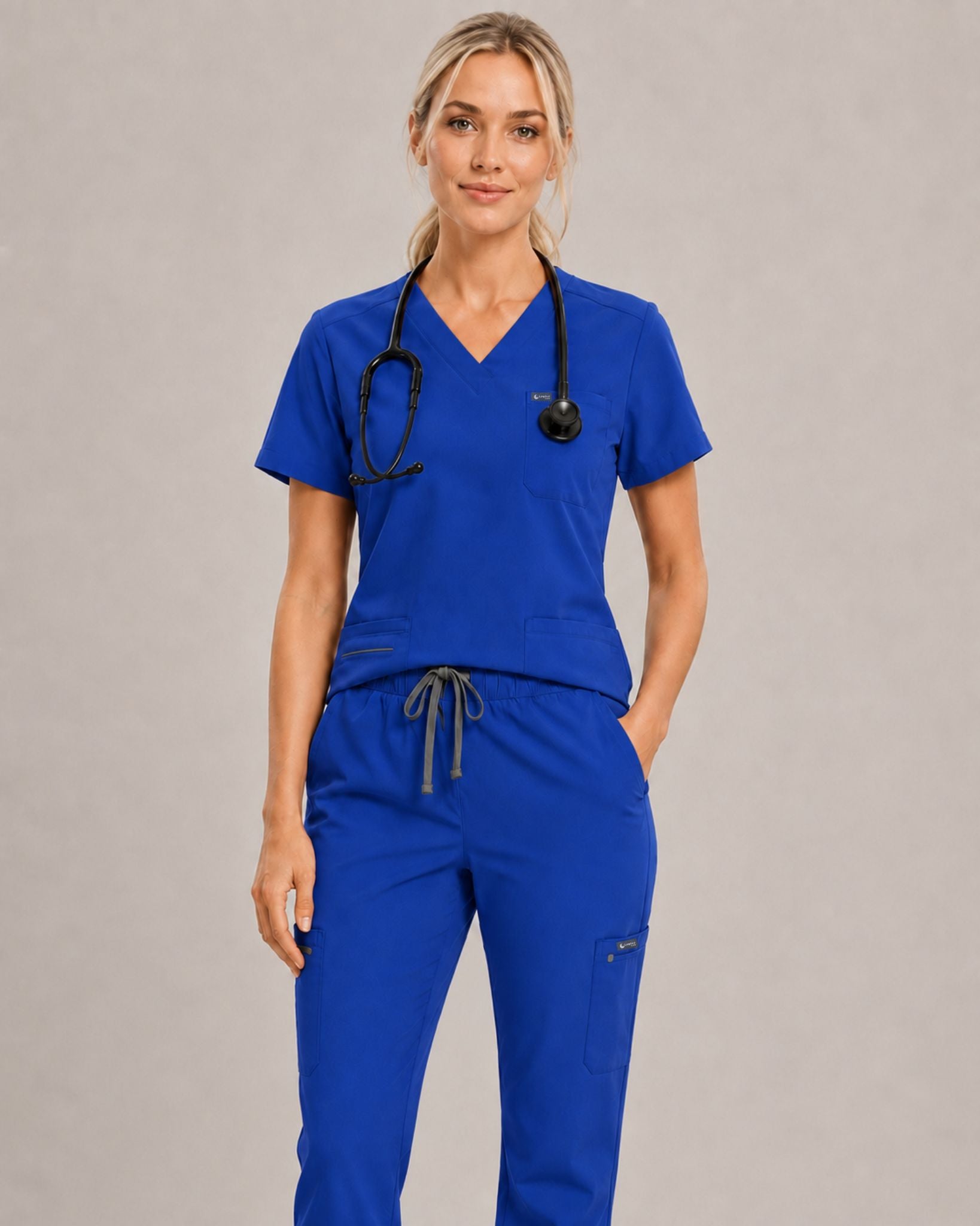 Women's Scrub Set - V-Neck Top & Cargo Straight Leg Pant Lightweight Soft Fabric - Long Shift Scrubs