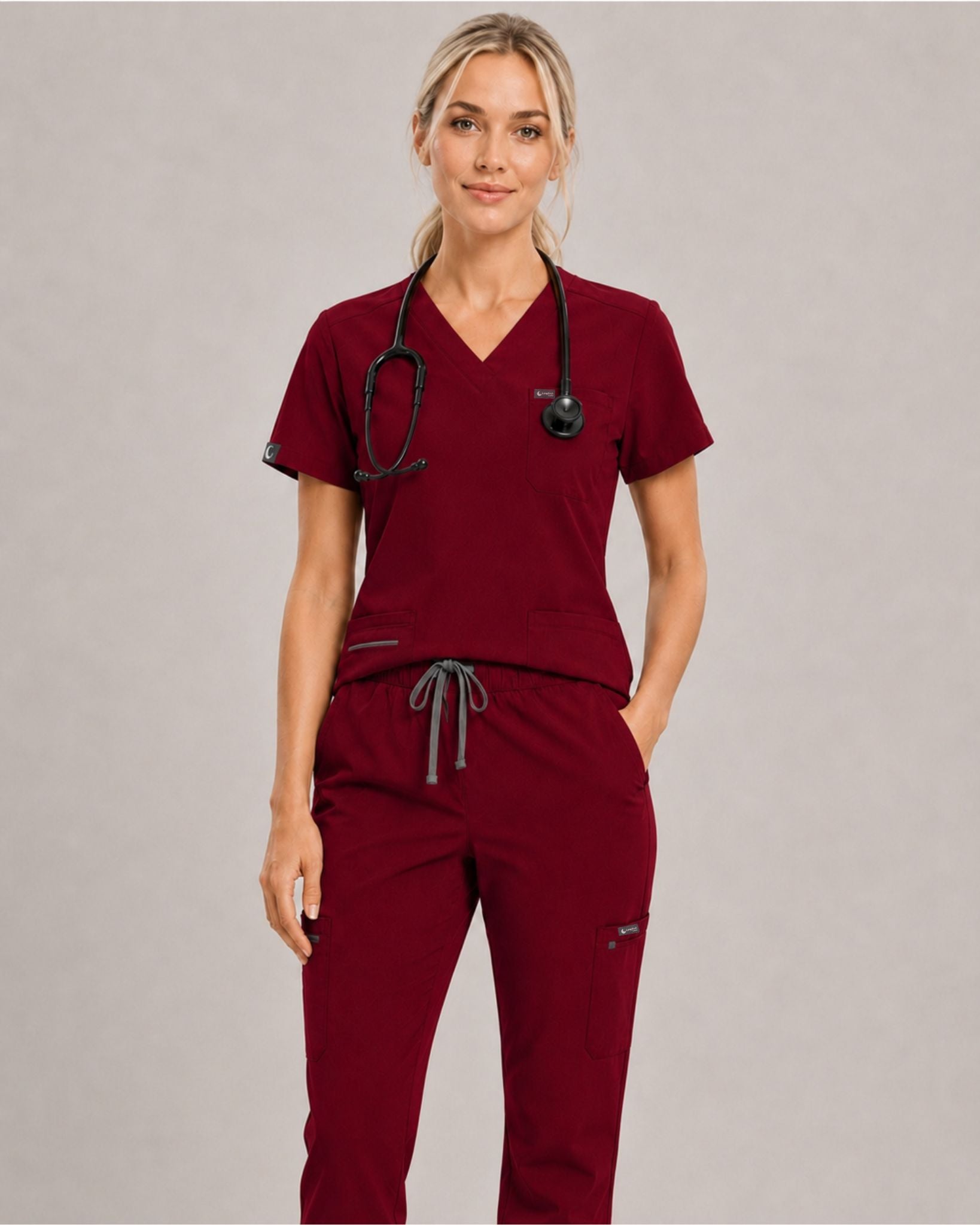 Women's Scrub Set - V-Neck Top & Cargo Straight Leg Pant Lightweight Soft Fabric - Long Shift Scrubs