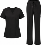 Women's Scrubs Set - V-Neck Top & Cargo Pants with 12 Pockets