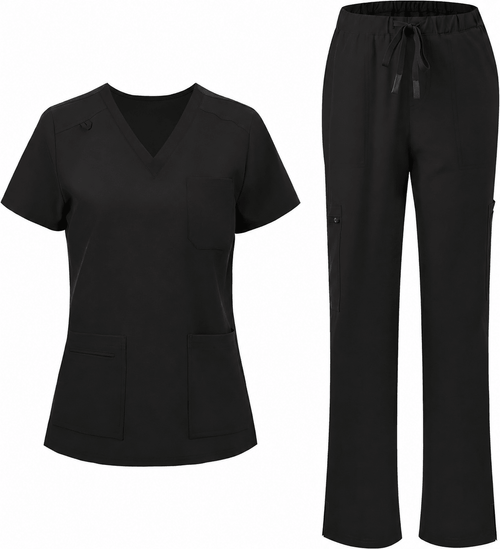 Women's Scrubs Set - V-Neck Top & Cargo Pants with 12 Pockets - LSScrubs