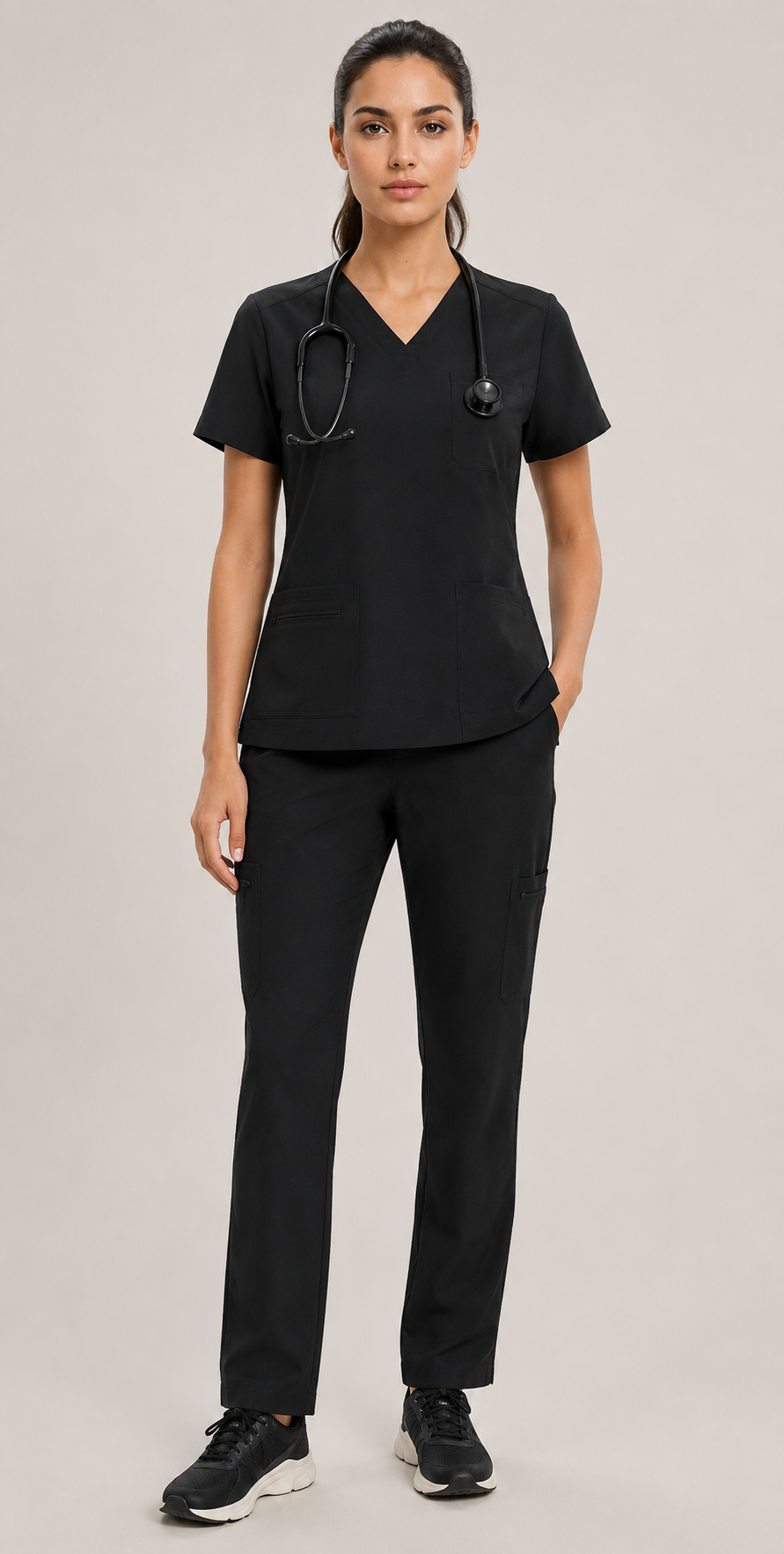 Women's Scrubs Set - V-Neck Top & Cargo Pants with 12 Pockets