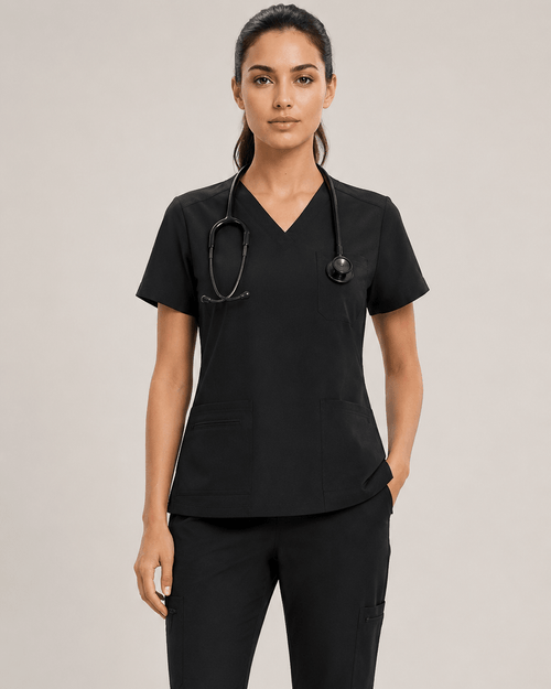 Women's Stretch V-Neck Scrub Top – 4 Pockets, Breathable & Easy Care Long Shift VelaFlex - LSScrubs