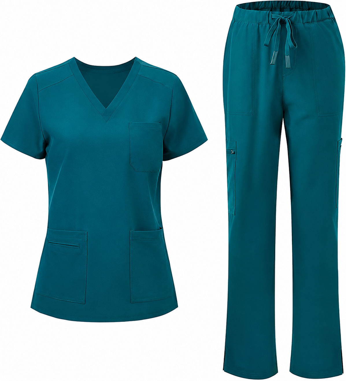 Women's Scrubs Set - V-Neck Top & Cargo Pants with 12 Pockets