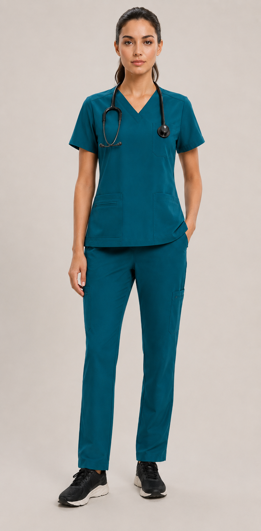 Women's Scrubs Set - V-Neck Top & Cargo Pants with 12 Pockets