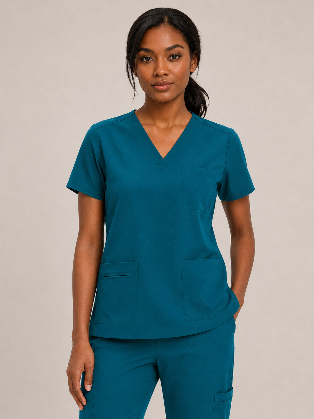 Women's Scrubs Set - V-Neck Top & Cargo Pants with 12 Pockets