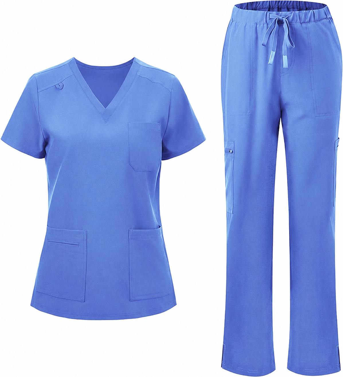 Women's Scrubs Set - V-Neck Top & Cargo Pants with 12 Pockets