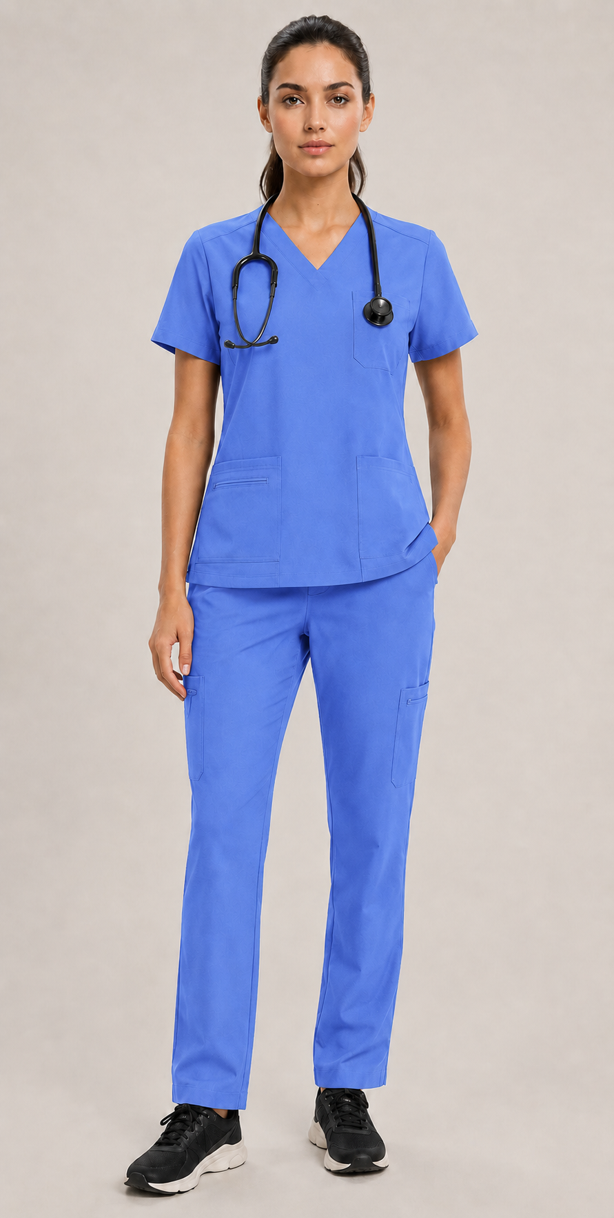 Women's Scrubs Set - V-Neck Top & Cargo Pants with 12 Pockets