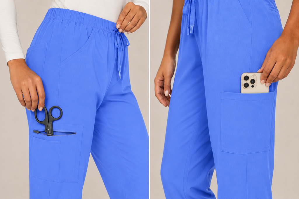 Women's Scrubs Set - V-Neck Top & Cargo Pants with 12 Pockets