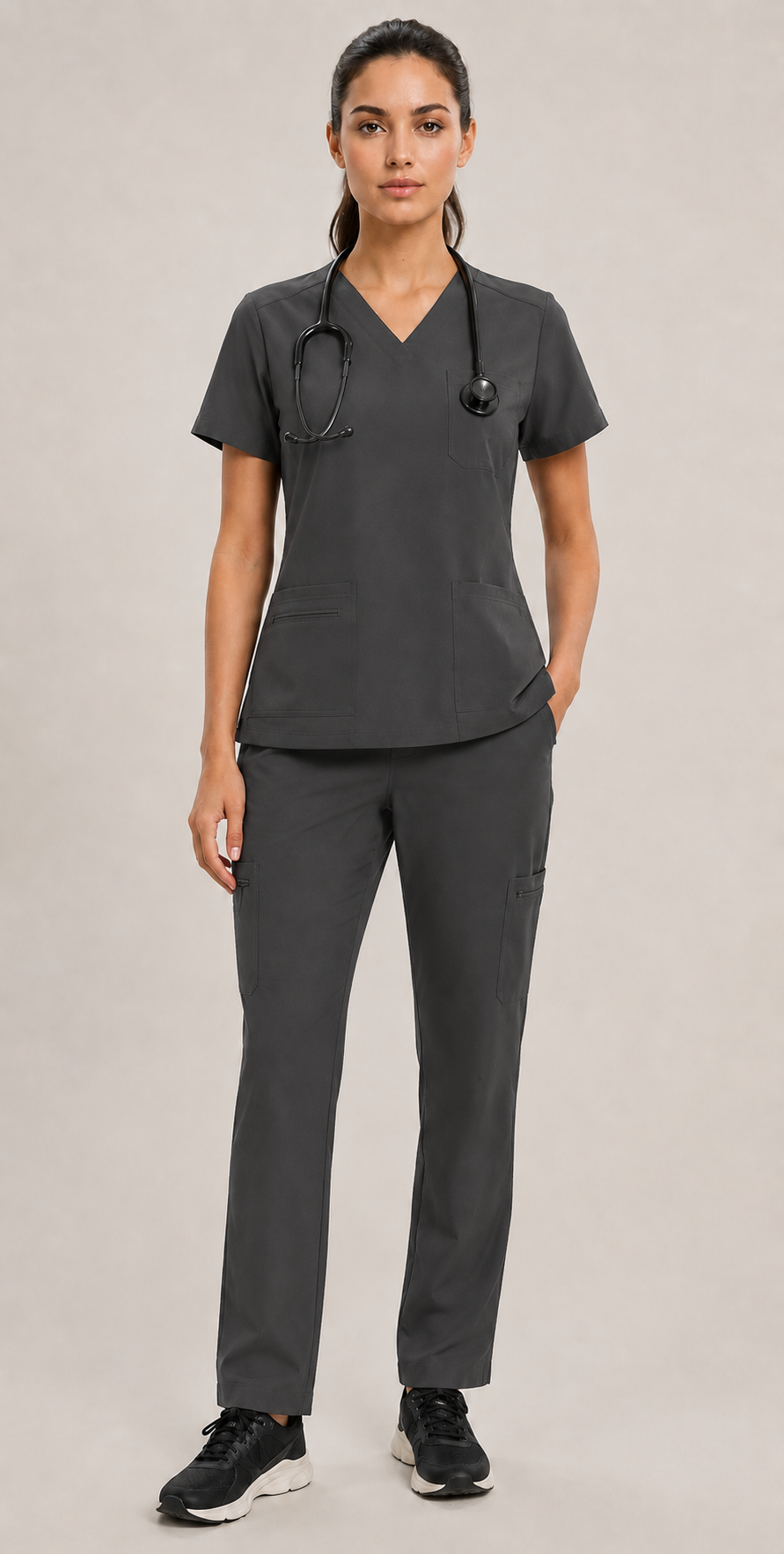 Women's Scrubs Set - V-Neck Top & Cargo Pants with 12 Pockets