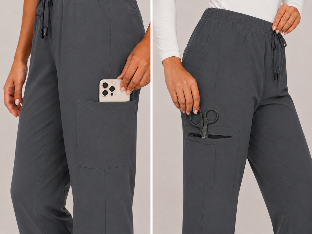 Women's Scrubs Set - V-Neck Top & Cargo Pants with 12 Pockets
