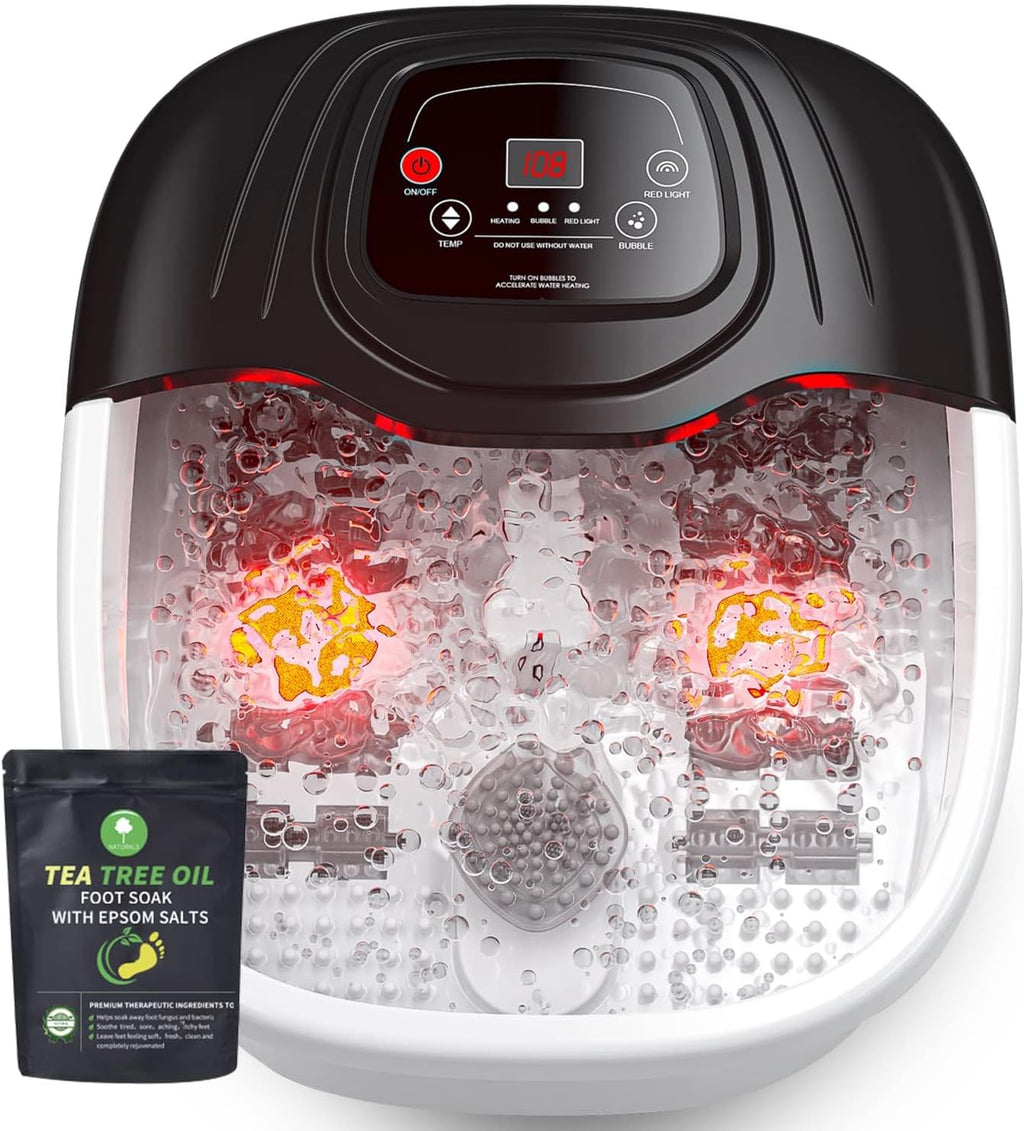 Foot Spa Bath Massager with Heat, Bubbles, Red Light & 8 Massage Rollers — Perfect Father's Day Gift