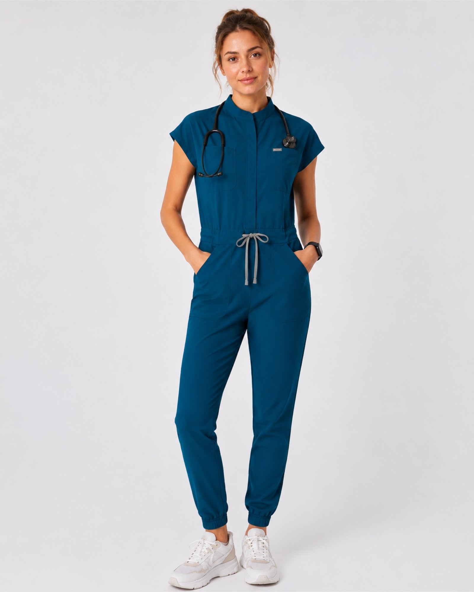 Women's Scrub Jumpsuit – CloudFlex™ Stretch, 9 Pockets, Zip Front & Jogger Cuffs - Long Shift Scrubs