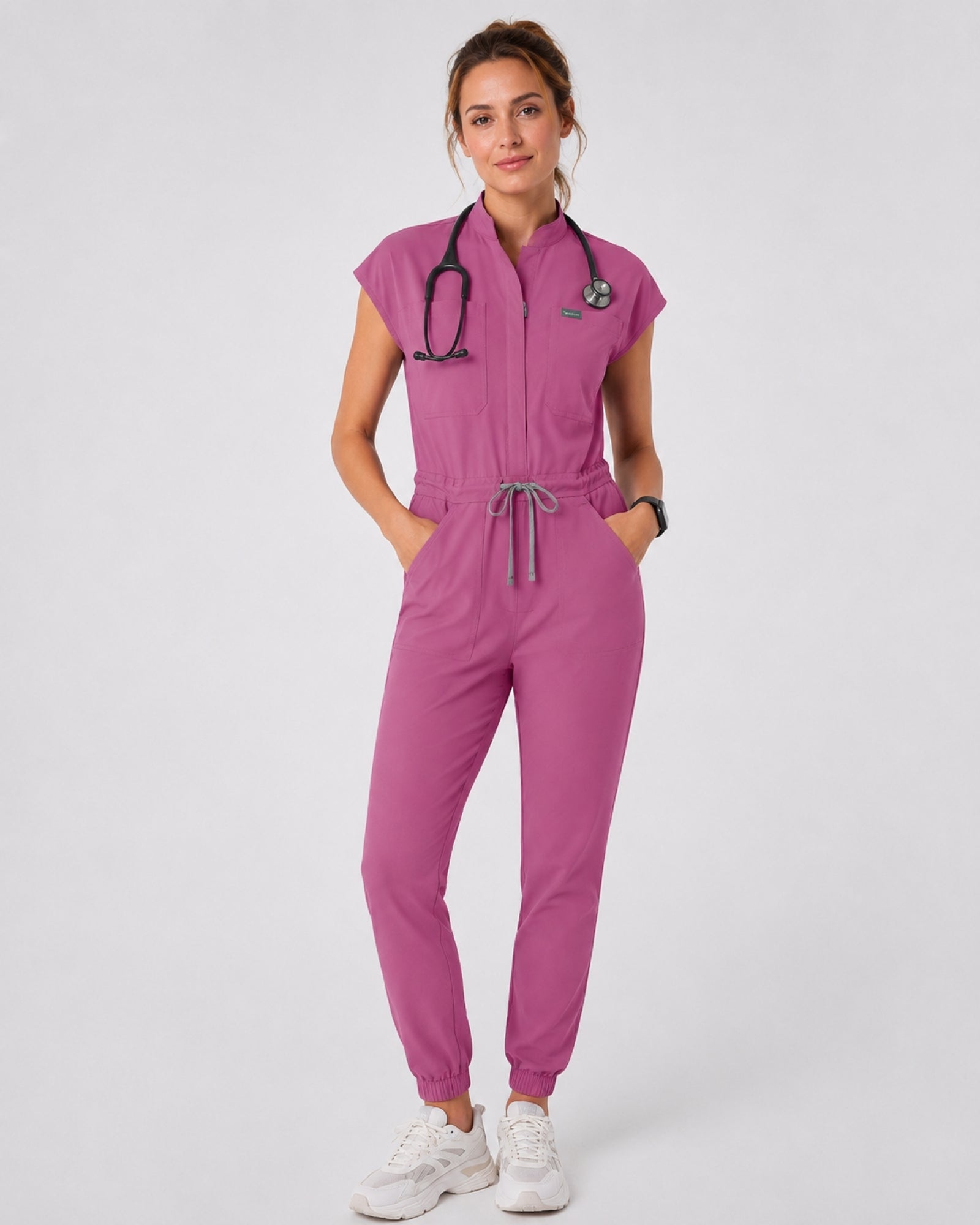 Women's Scrub Jumpsuit – CloudFlex™ Stretch, 9 Pockets, Zip Front & Jogger Cuffs - Long Shift Scrubs