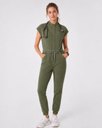 Women's Scrub Jumpsuit – CloudFlex™ Stretch, 9 Pockets, Zip Front & Jogger Cuffs - Long Shift Scrubs