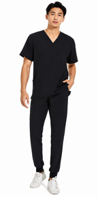 Men's V-Neck Scrubs Set – Stretch Jogger Pant, 8 Pockets, Yoga Waistband | Regular & Tall