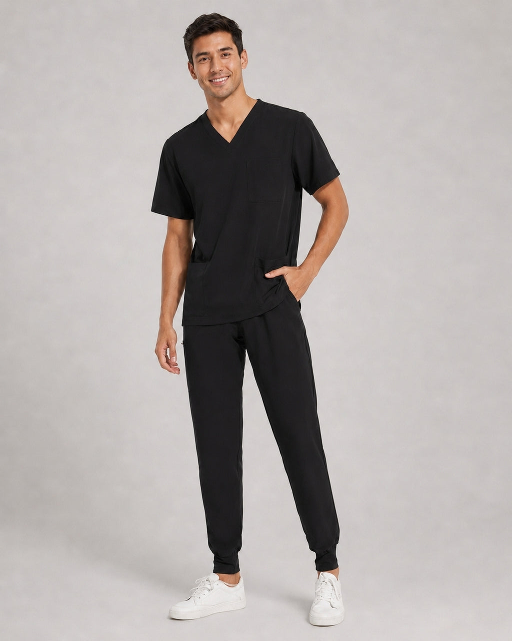 Men's V-Neck Scrubs Set – Stretch Jogger Pant, 8 Pockets, Yoga Waistband | Regular & Tall