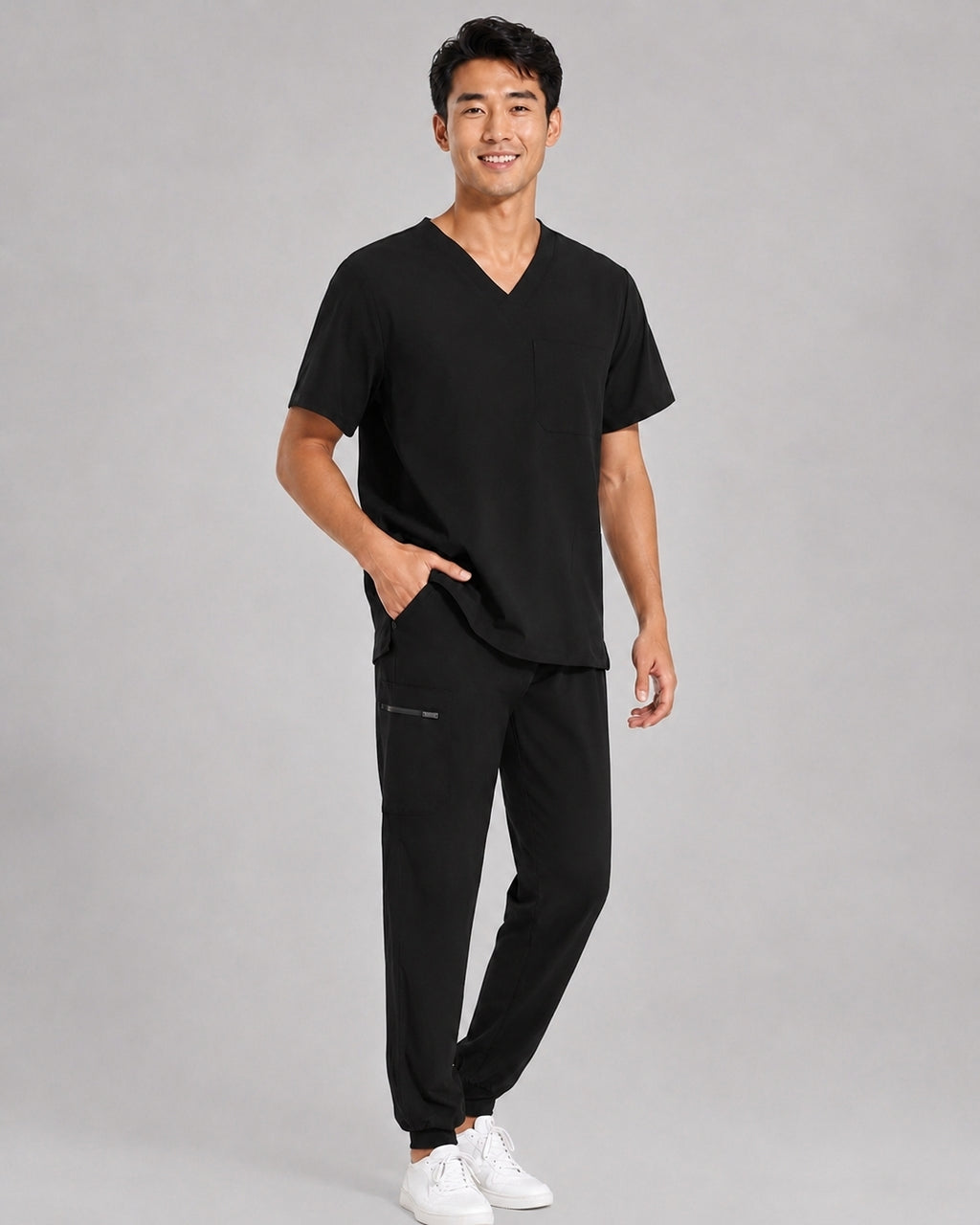 Men's V-Neck Scrubs Set – Stretch Jogger Pant, 8 Pockets, Yoga Waistband | Regular & Tall
