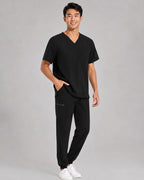 Men's V-Neck Scrubs Set – Stretch Jogger Pant, 8 Pockets, Yoga Waistband | Regular & Tall
