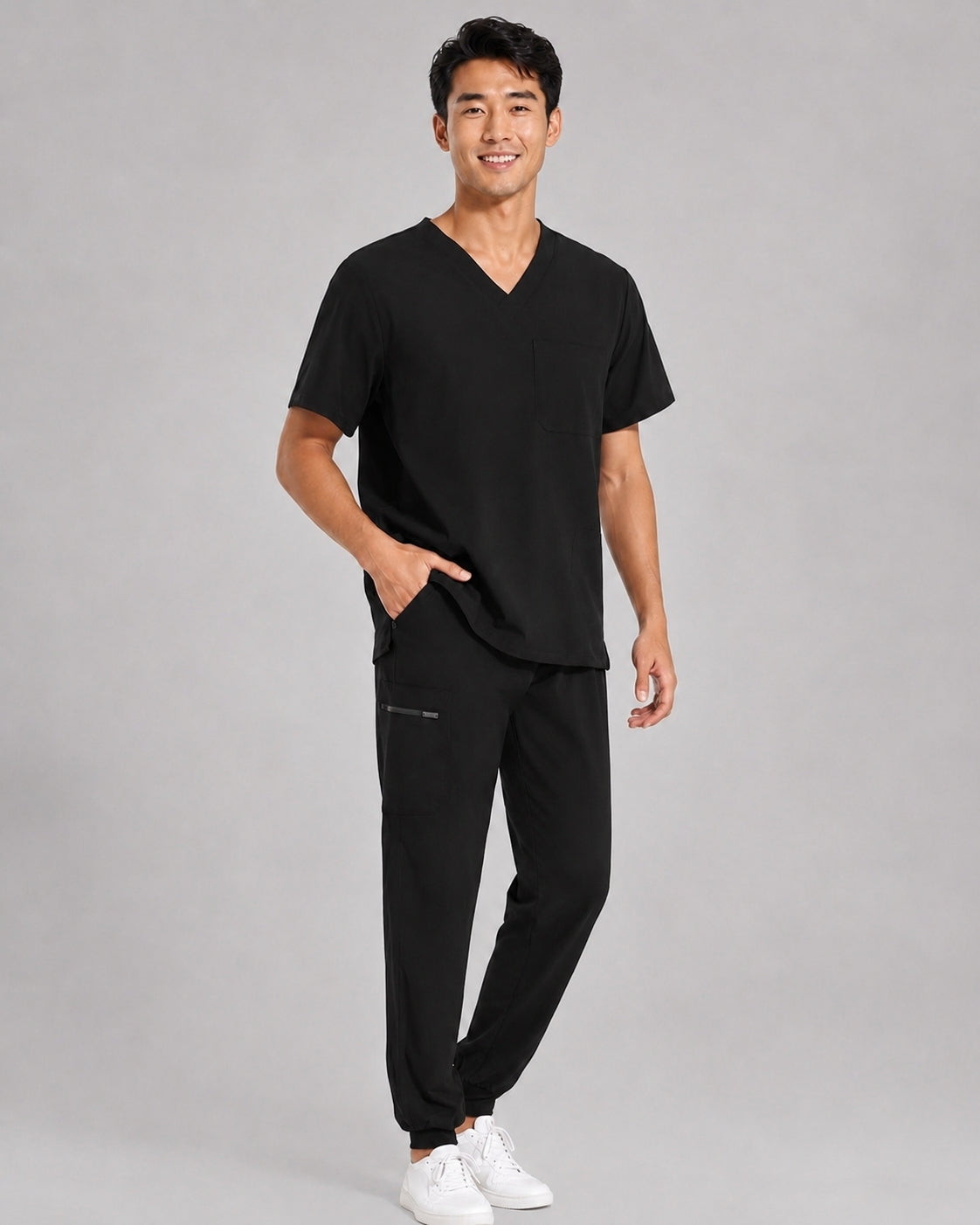Men's V-Neck Scrubs Set – Stretch Jogger Pant, 8 Pockets, Yoga Waistband | Regular & Tall