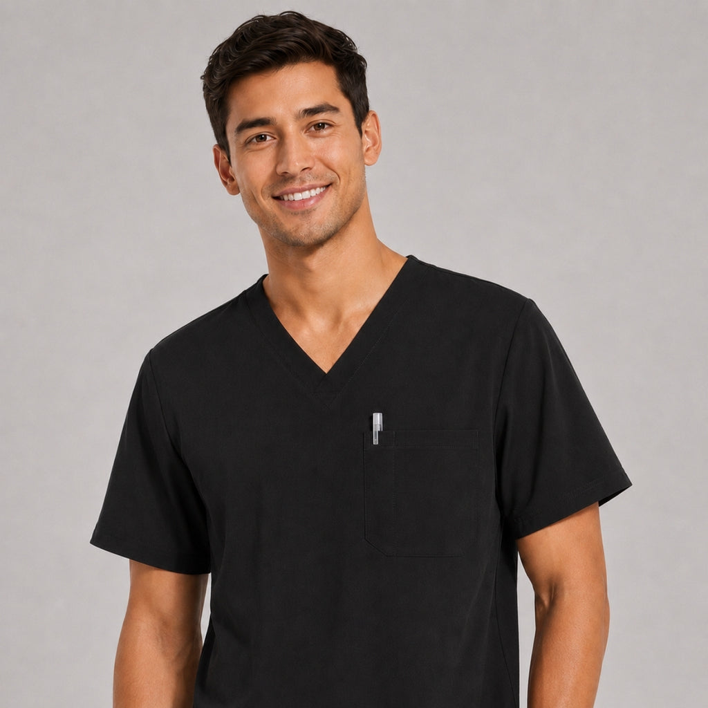 Men's V-Neck Scrubs Set – Stretch Jogger Pant, 8 Pockets, Yoga Waistband | Regular & Tall