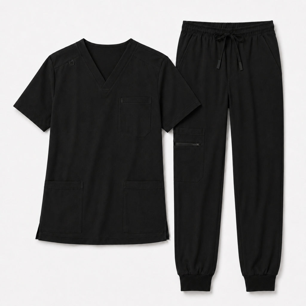 Men's V-Neck Scrubs Set – Stretch Jogger Pant, 8 Pockets, Yoga Waistband | Regular & Tall