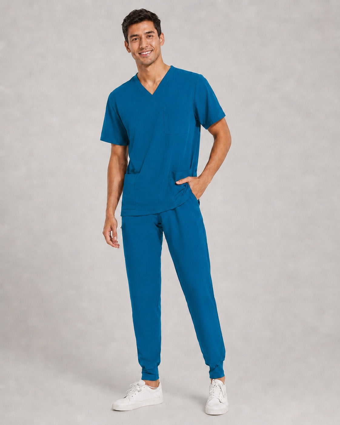 Men's V-Neck Scrubs Set – Stretch Jogger Pant, 8 Pockets, Yoga Waistband | Regular & Tall