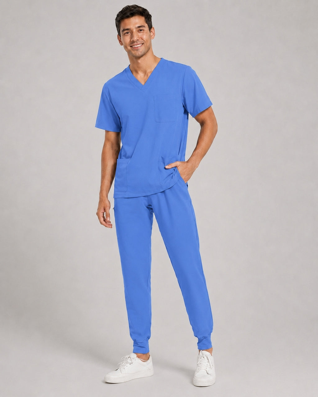 Men's V-Neck Scrubs Set – Stretch Jogger Pant, 8 Pockets, Yoga Waistband | Regular & Tall