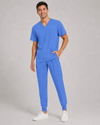 Men's V-Neck Scrubs Set – Stretch Jogger Pant, 8 Pockets, Yoga Waistband | Regular & Tall