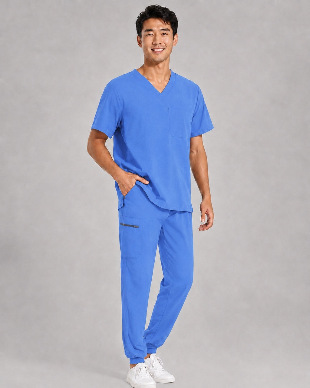 Men's V-Neck Scrubs Set – Stretch Jogger Pant, 8 Pockets, Yoga Waistband | Regular & Tall