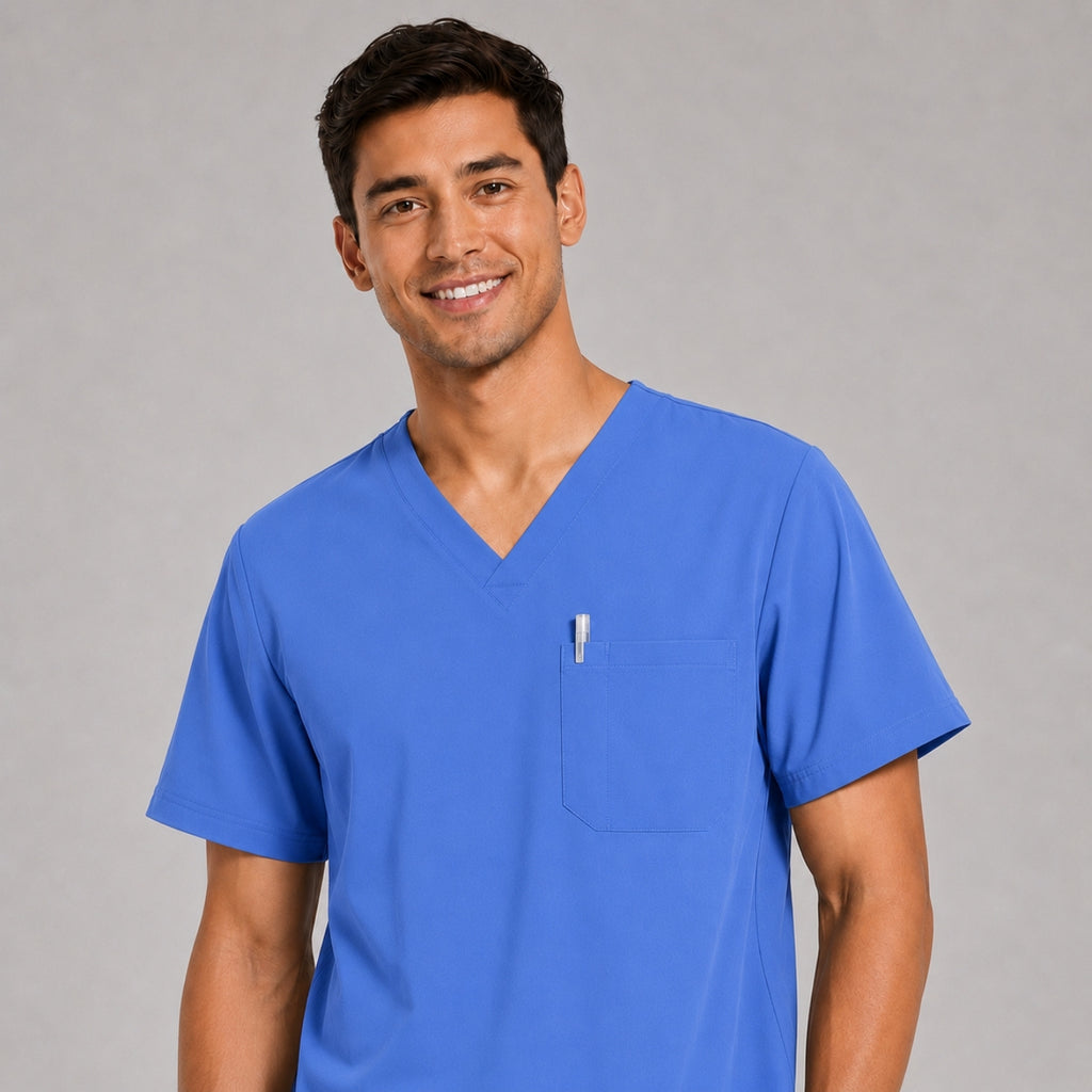 Men's V-Neck Scrubs Set – Stretch Jogger Pant, 8 Pockets, Yoga Waistband | Regular & Tall