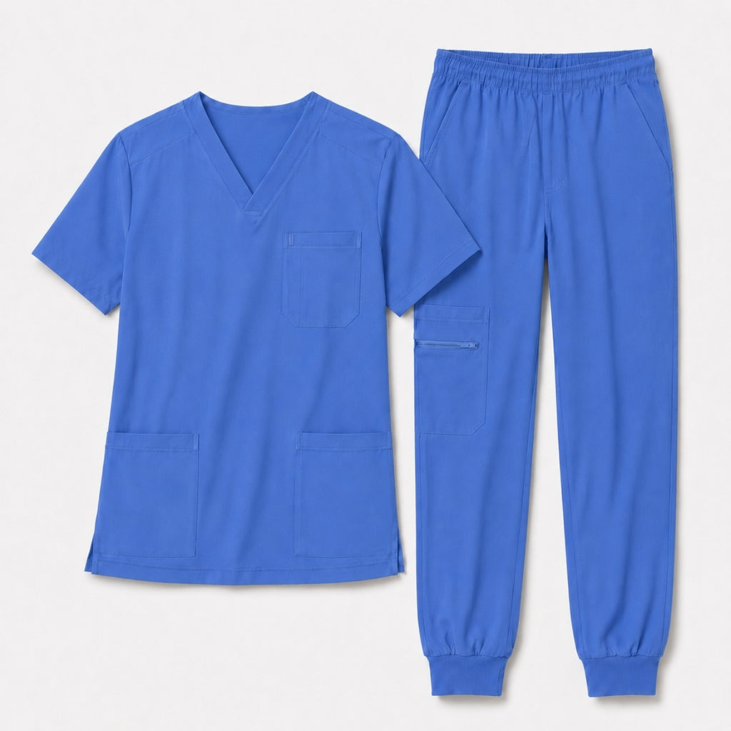 Men's V-Neck Scrubs Set – Stretch Jogger Pant, 8 Pockets, Yoga Waistband | Regular & Tall
