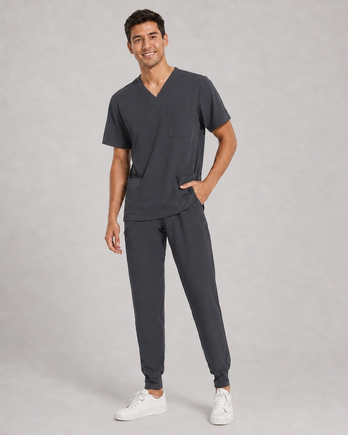 Men's V-Neck Scrubs Set – Stretch Jogger Pant, 8 Pockets, Yoga Waistband | Regular & Tall