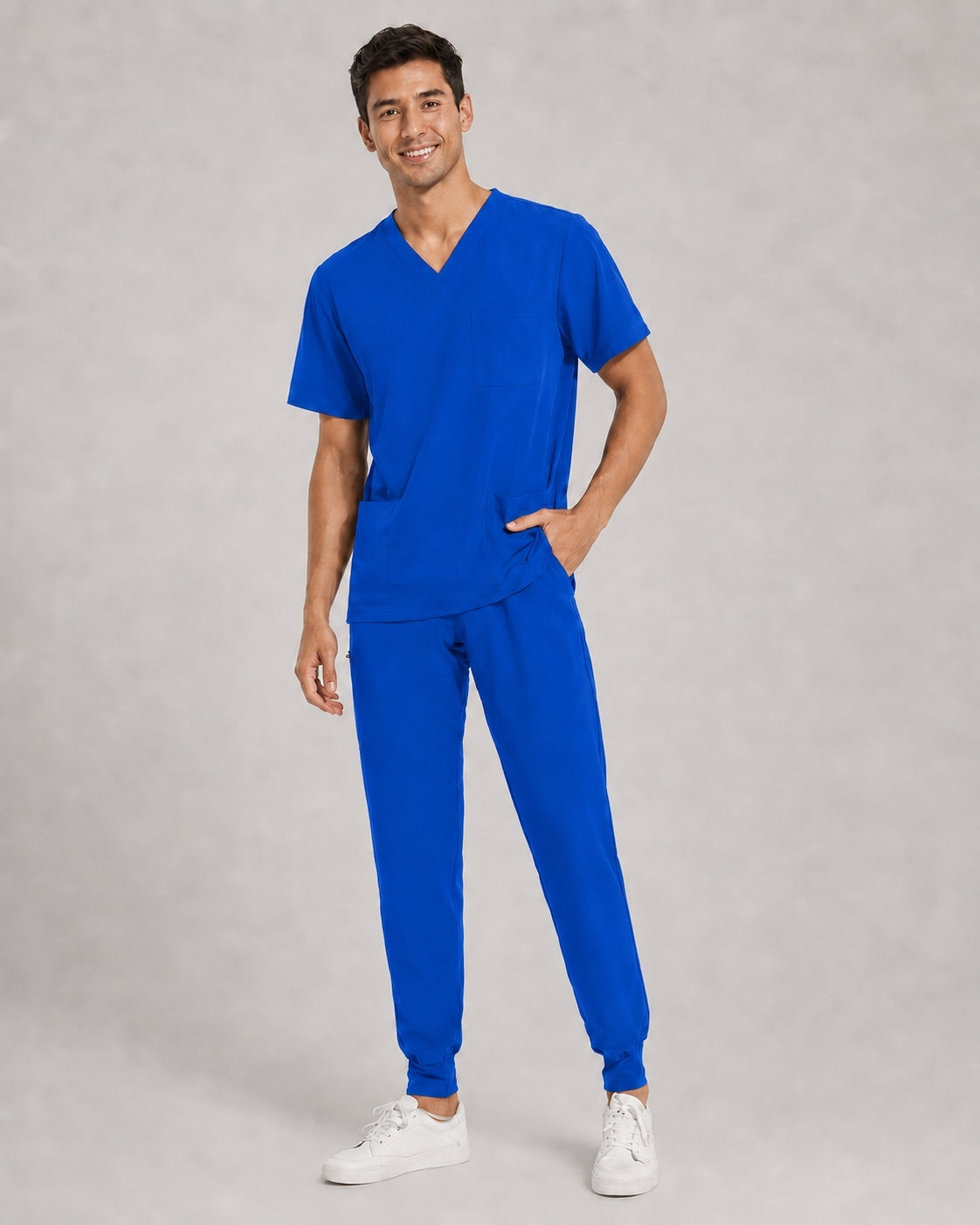 Men's V-Neck Scrubs Set – Stretch Jogger Pant, 8 Pockets, Yoga Waistband | Regular & Tall