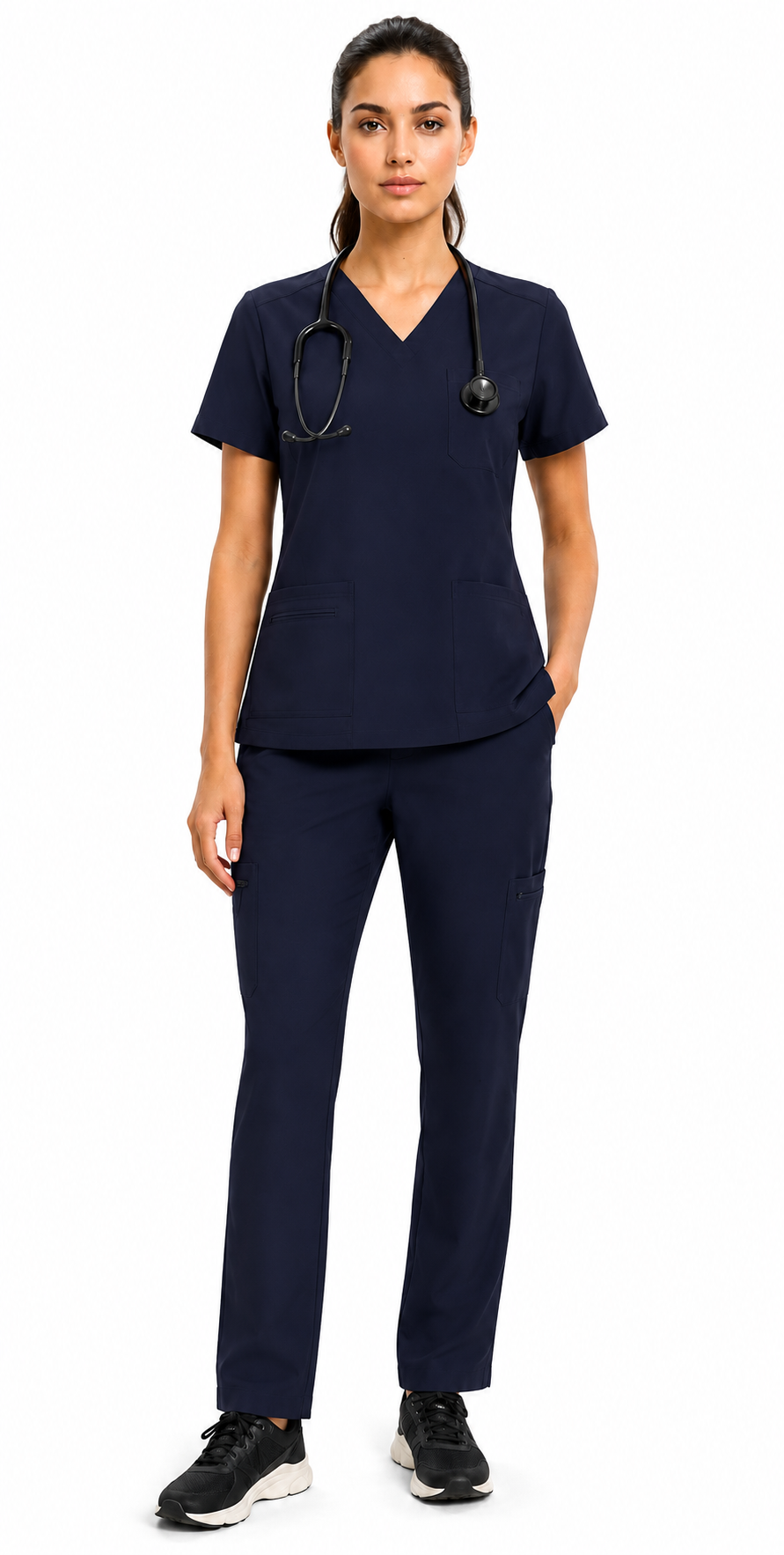 Women's Scrubs Set - V-Neck Top & Cargo Pants with 12 Pockets