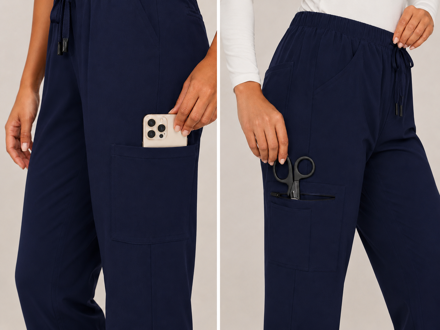 Women's Scrubs Set - V-Neck Top & Cargo Pants with 12 Pockets