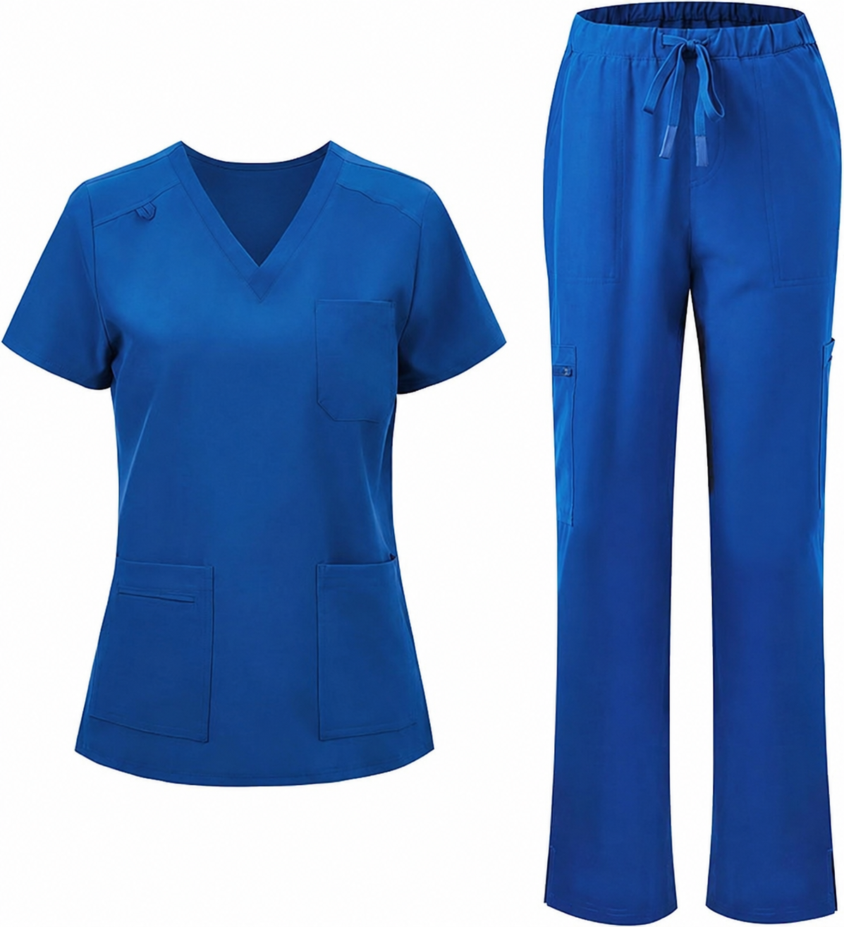 Women's Scrubs Set - V-Neck Top & Cargo Pants with 12 Pockets