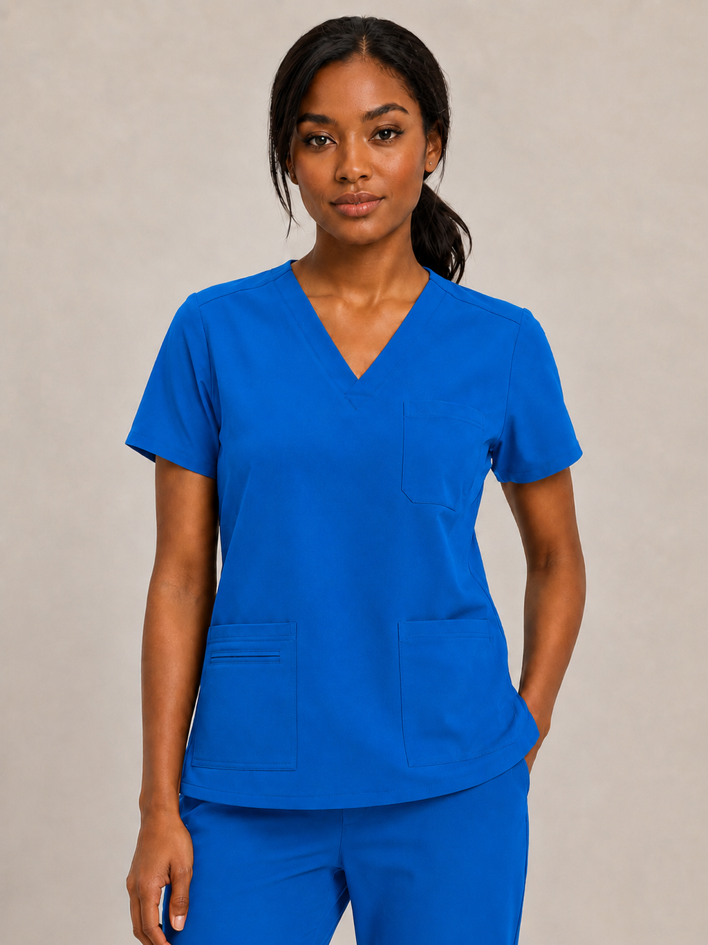 Women's Stretch V-Neck Scrub Top – 4 Pockets, Breathable & Easy Care Long Shift VelaFlex