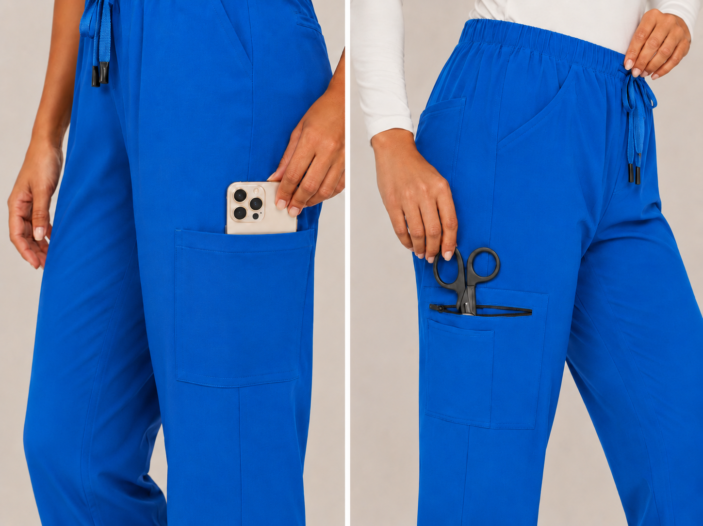 Women's Stretch Cargo Scrub Pant – 8 Pockets, Drawstring Waist Long Shift VelaFlex