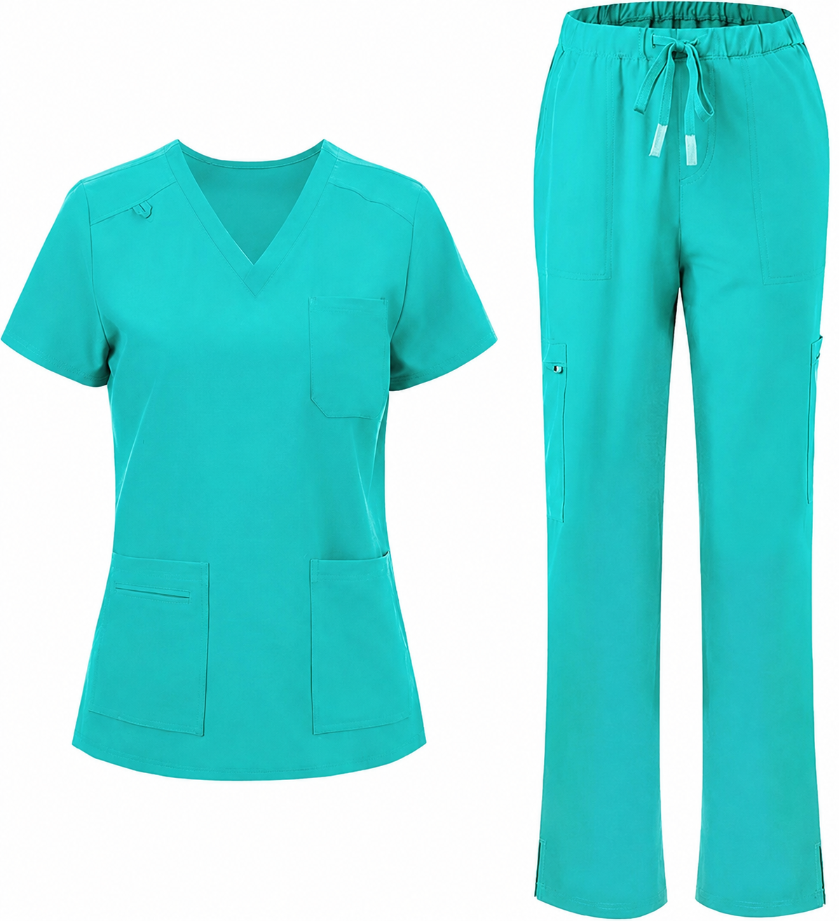 Women's Scrubs Set - V-Neck Top & Cargo Pants with 12 Pockets