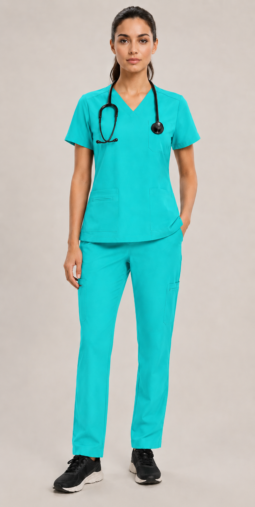 Women's Scrubs Set - V-Neck Top & Cargo Pants with 12 Pockets