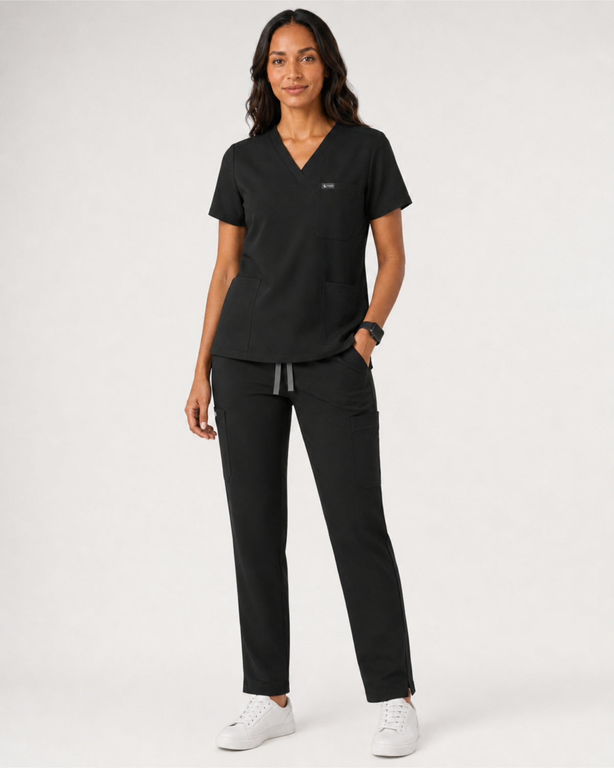 Women's Classic V-Neck Scrub Top | VantaFlex™ Premium Stretch - Black
