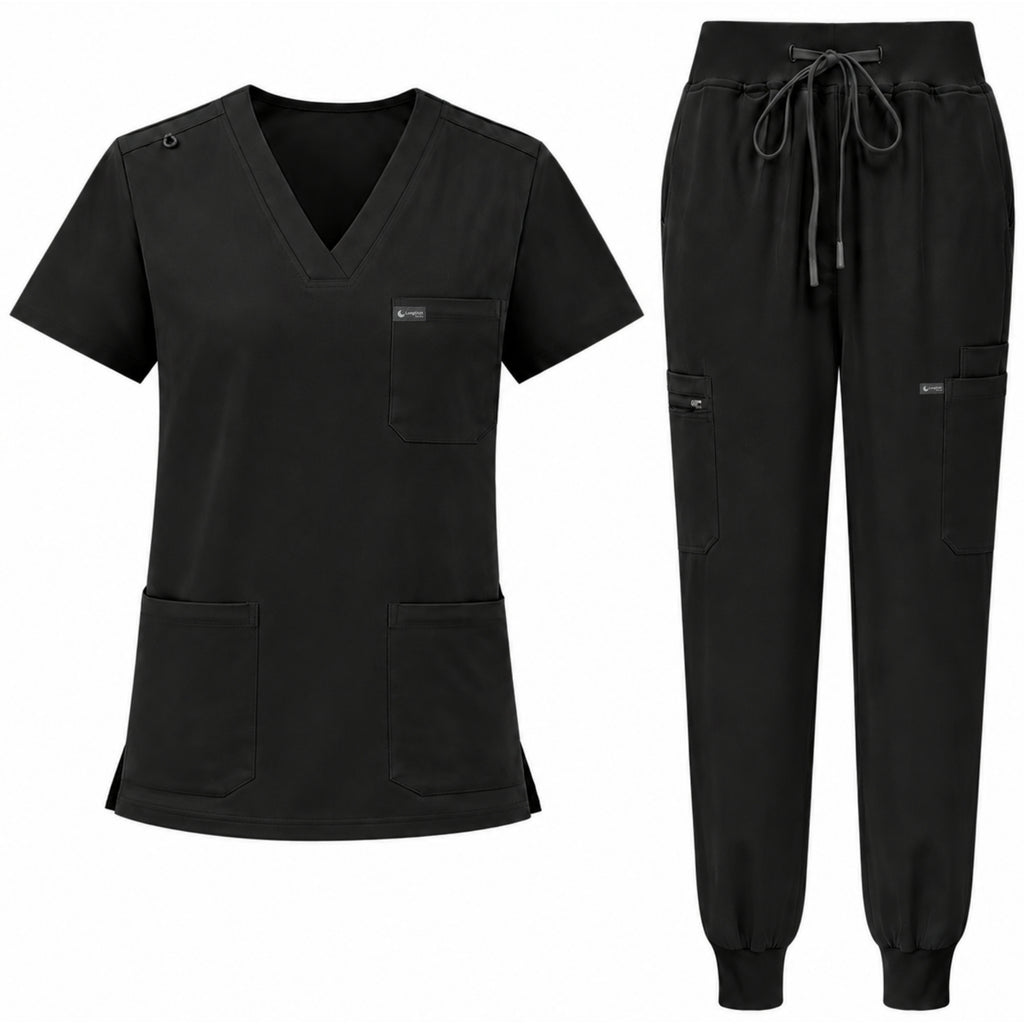 Women's VantaFlex™ Scrub Set Classic V-Neck Top + Jogger Pant - Long Shift Scrubs