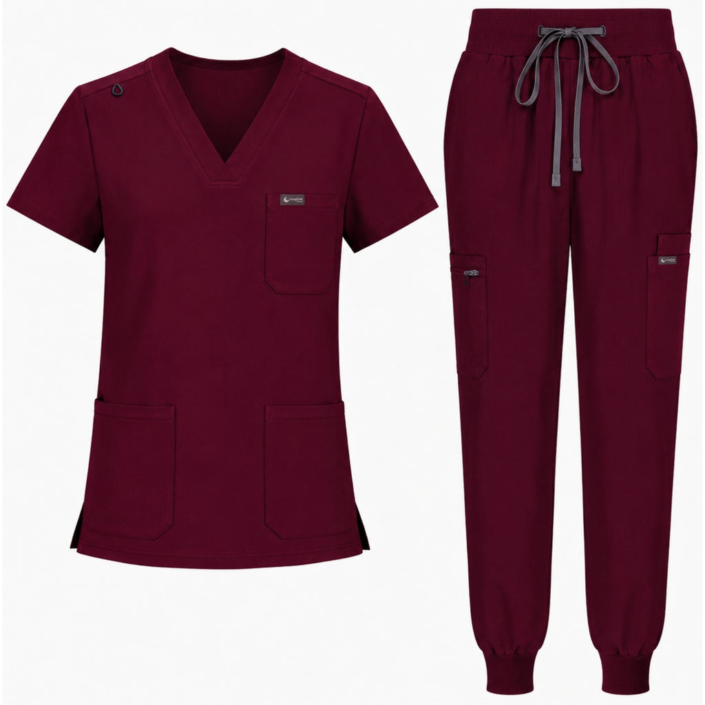 Women's VantaFlex™ Scrub Set Classic V-Neck Top + Jogger Pant - Long Shift Scrubs
