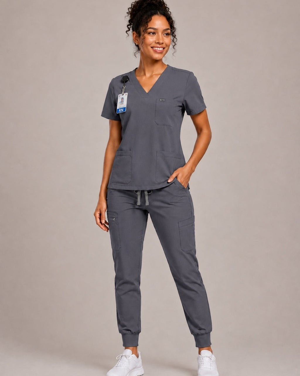 Women's VantaFlex™ Scrub Set Classic V-Neck Top + Jogger Pant - Long Shift Scrubs