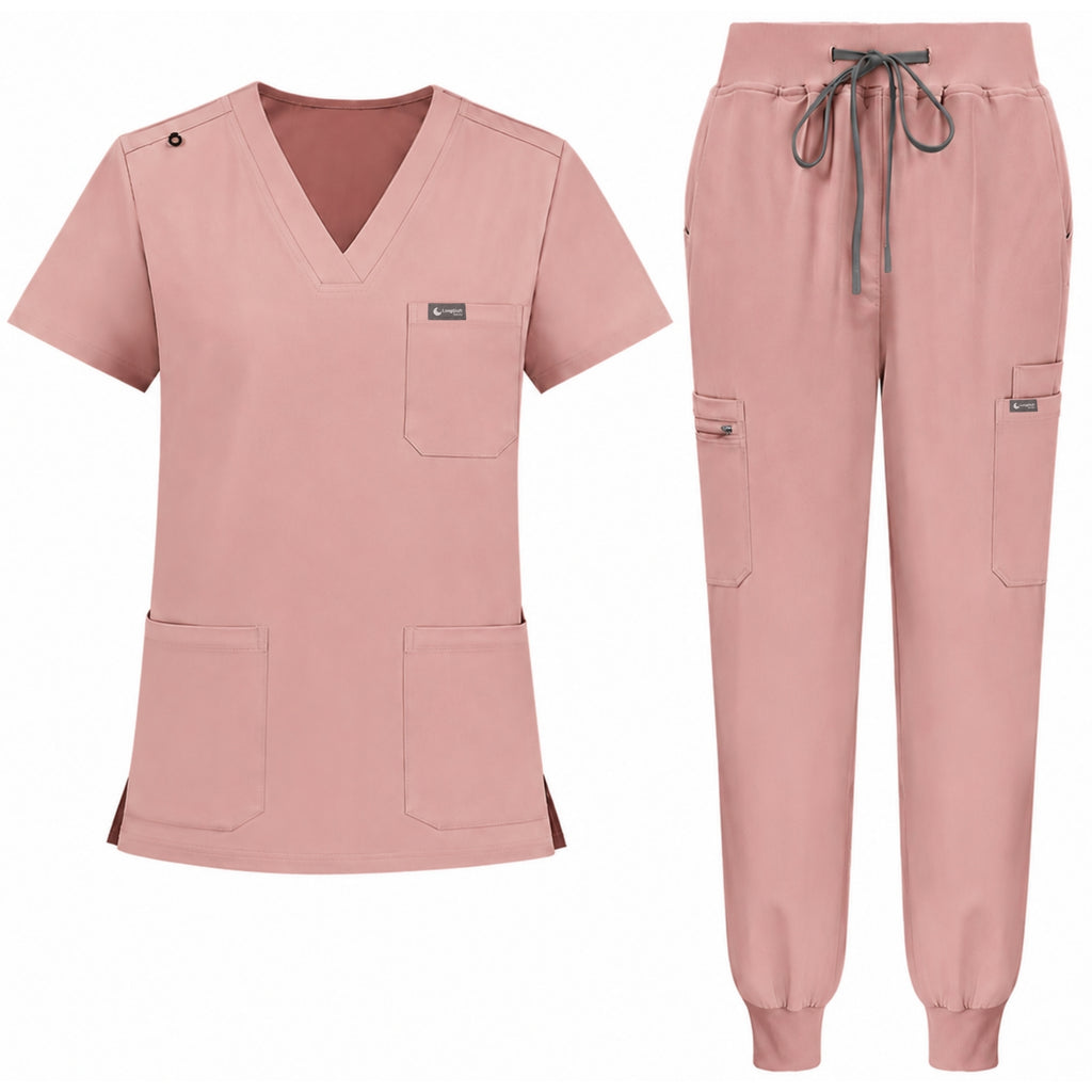 Women's VantaFlex™ Scrub Set Classic V-Neck Top + Jogger Pant - Long Shift Scrubs