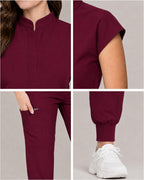 Women's Stretch Jogger Scrubs Set – Multi-Pocket Top & Pants, 12 Colors - Long Shift Scrubs