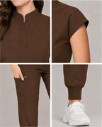 Women's Stretch Jogger Scrubs Set – Multi-Pocket Top & Pants, 12 Colors - Long Shift Scrubs